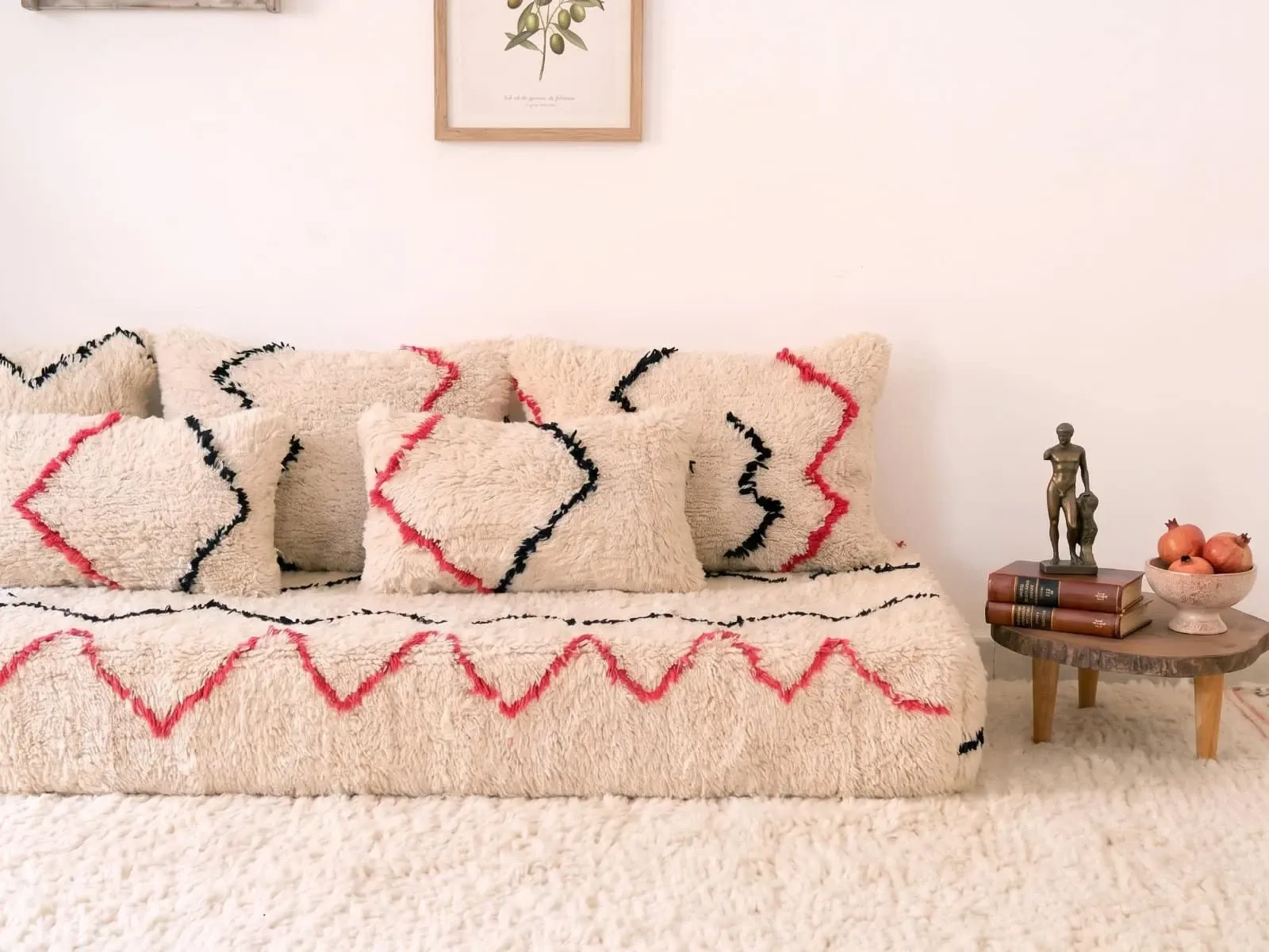 Handmade Azilal rug sofa 180 cm with soft cushions.