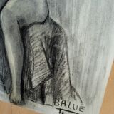 Drawing sketch nude charcoal 1950 60 signed