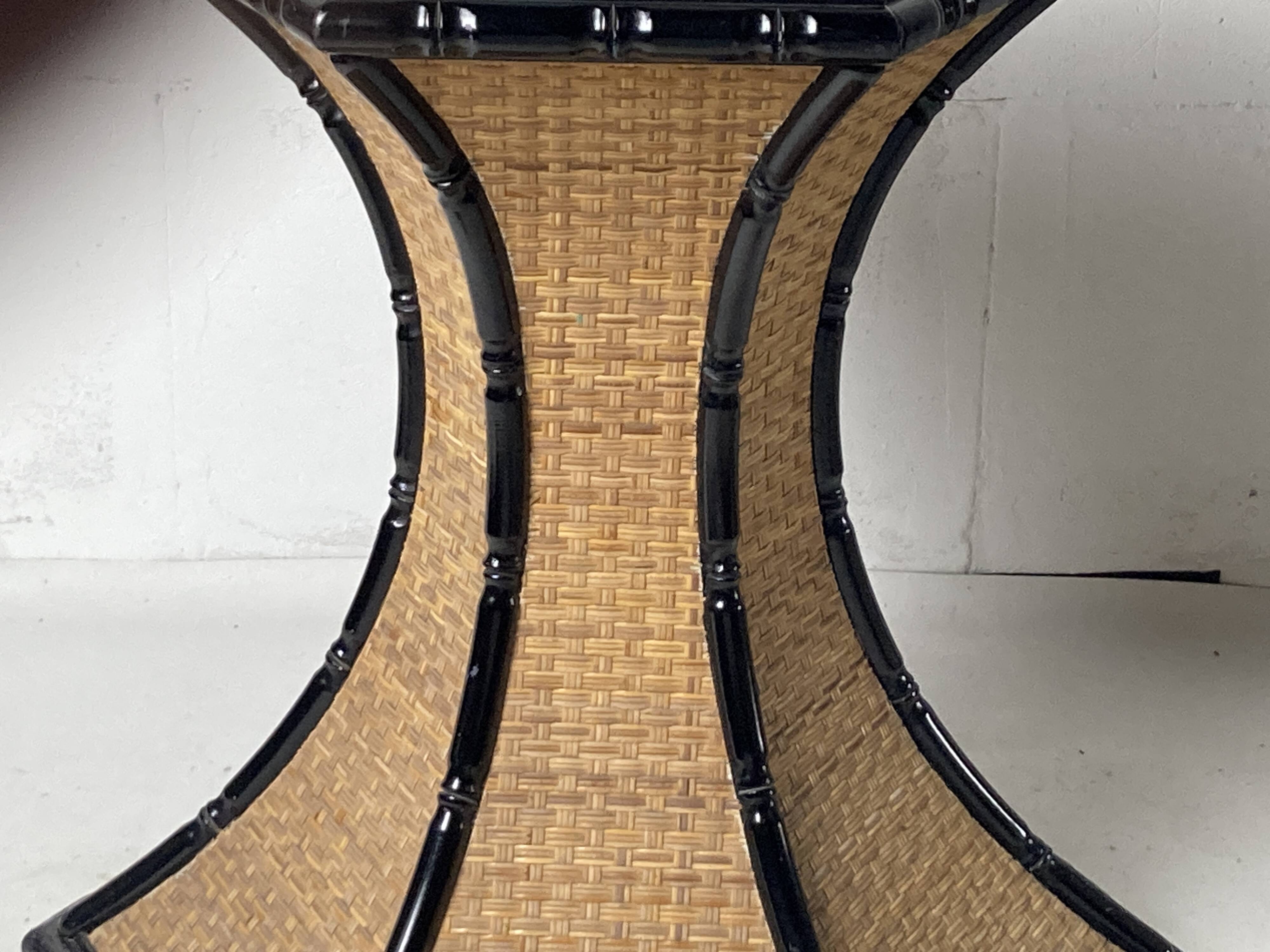 Coastal palm regency rattan bamboo side table or dining table base, France, 1970s