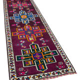 Handmade Distressed Oriental Multicolor Runner Carpet 90 cm x 332 cm