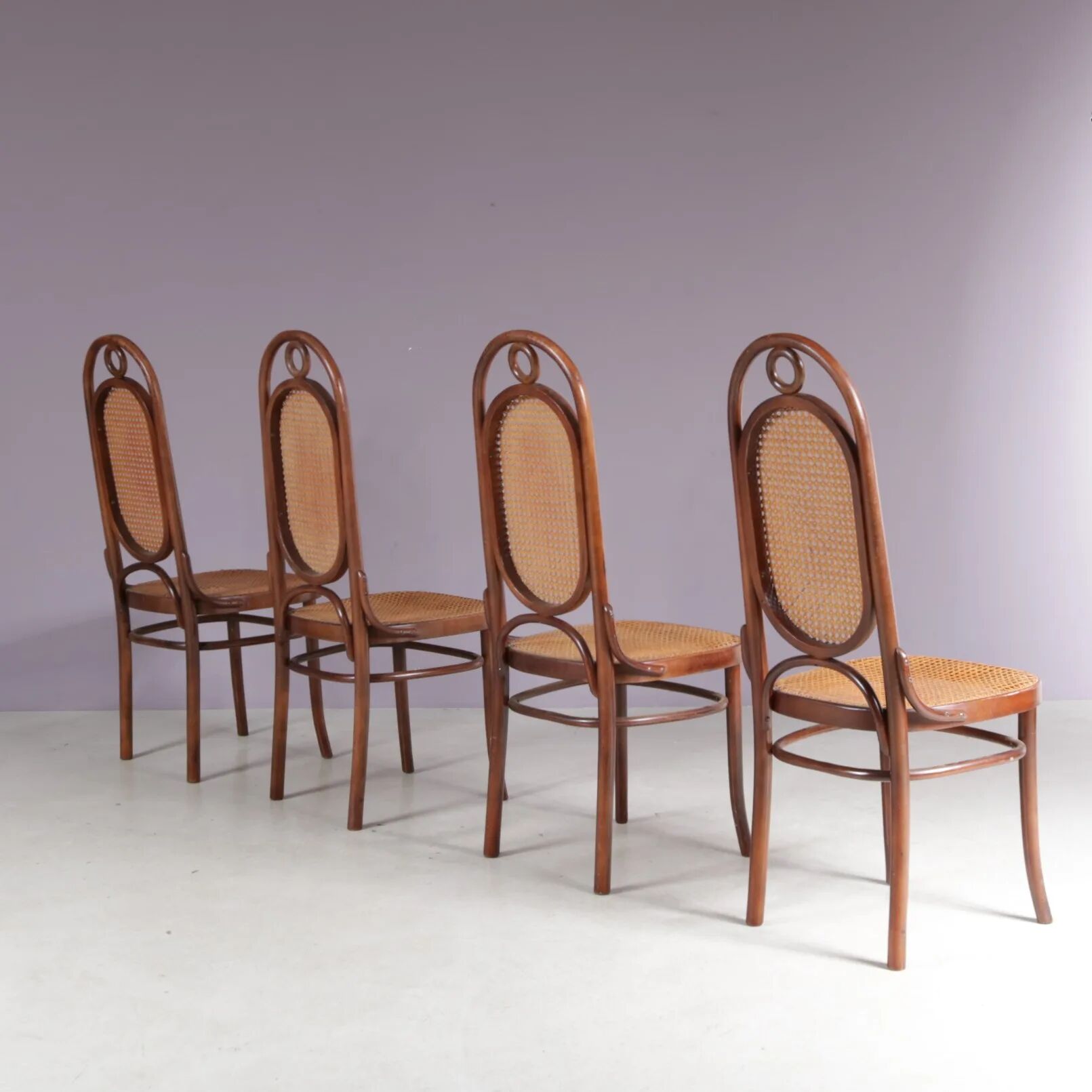 1950s set of 4 “Long John” chairs by FMG, Poland