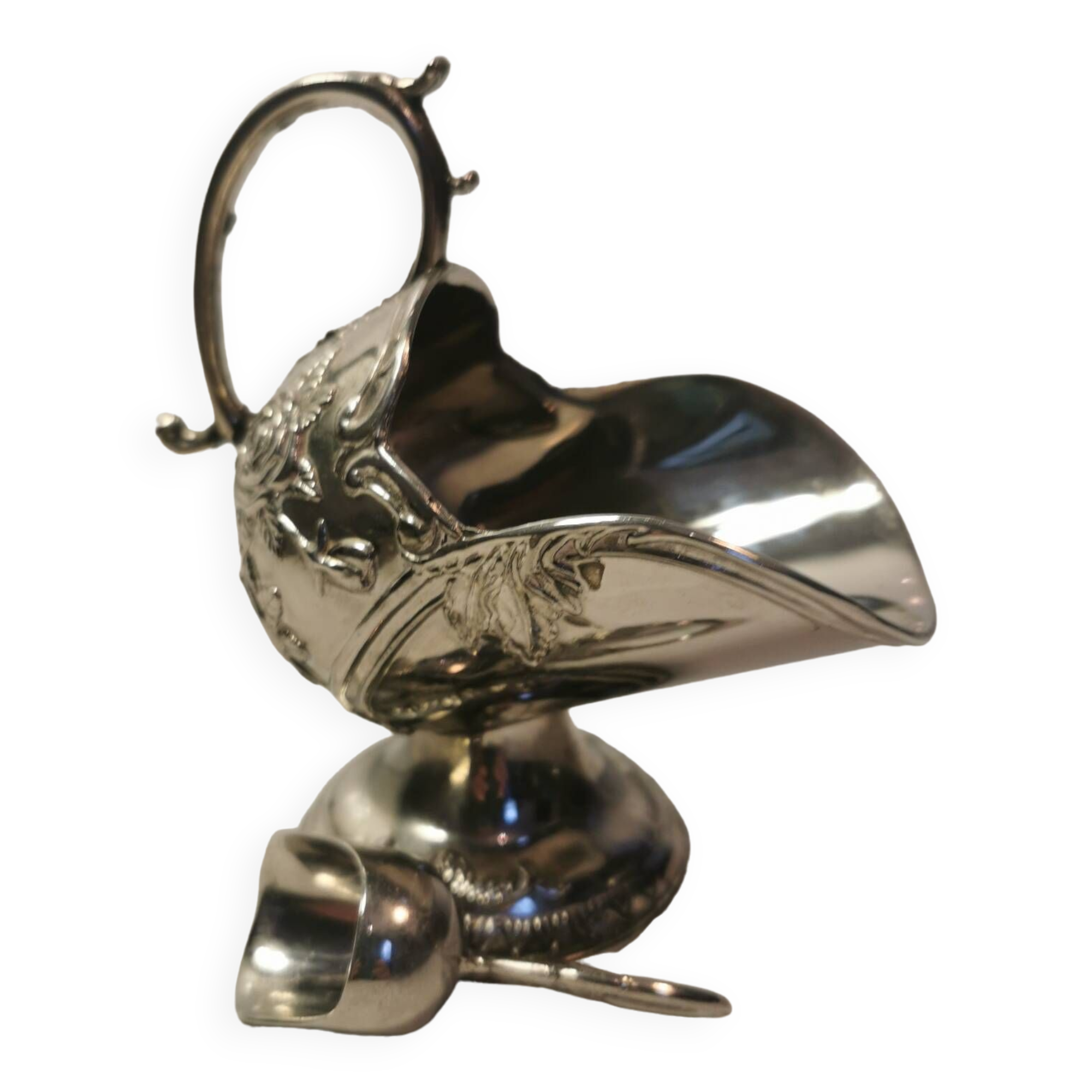 Sucrier en relief vintage argenté, motif roses et sa cuillère