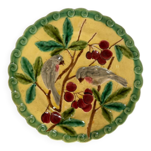 Assiette barbotine oiseau