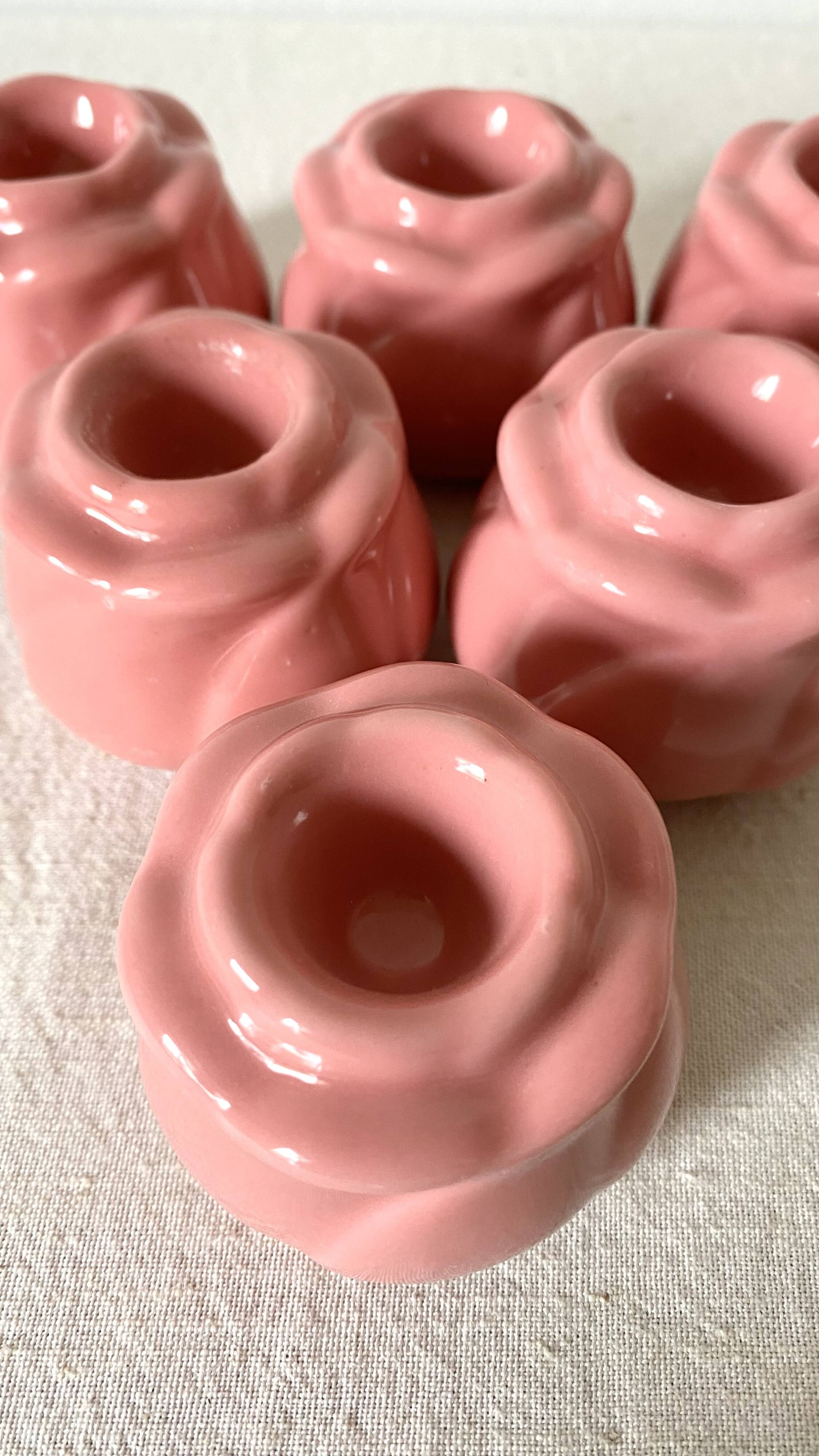 6 rosebud candle holders, 1980s