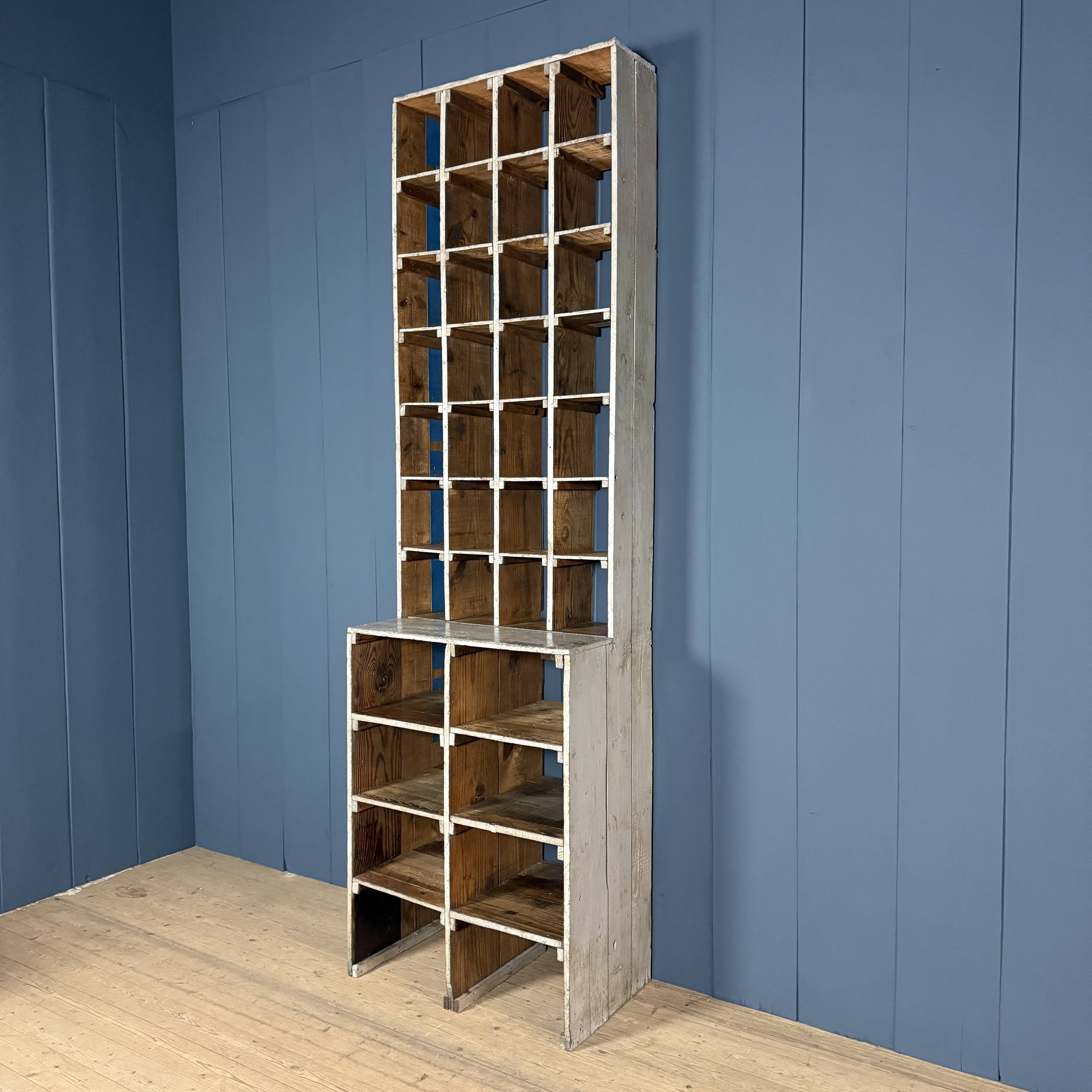 Large old industrial wooden workshop pigeonhole cabinet