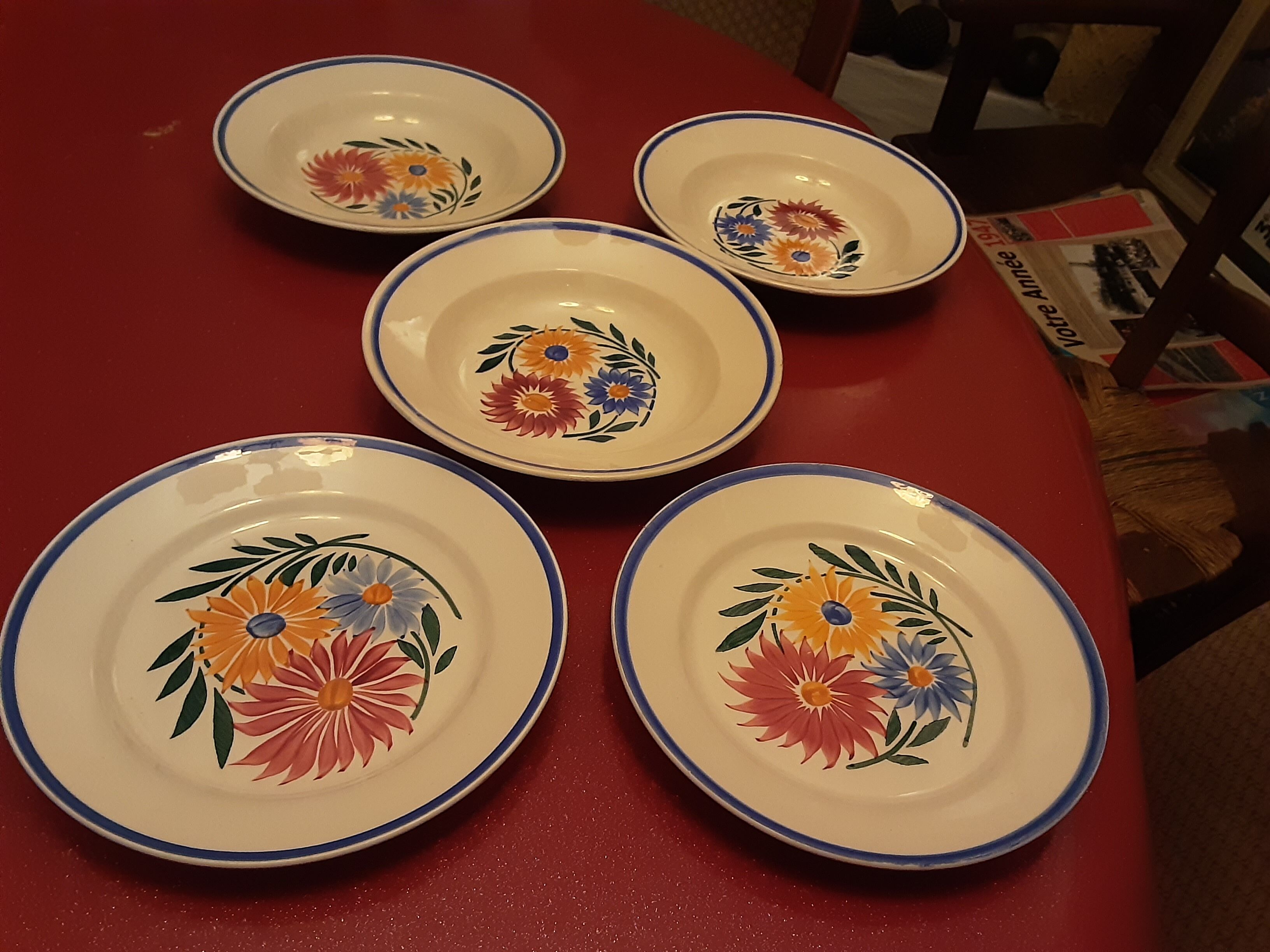 5 assiettes faience  luneville keller et guerin  luneville  modele  rustique