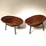 Pair of wicker basket armchairs