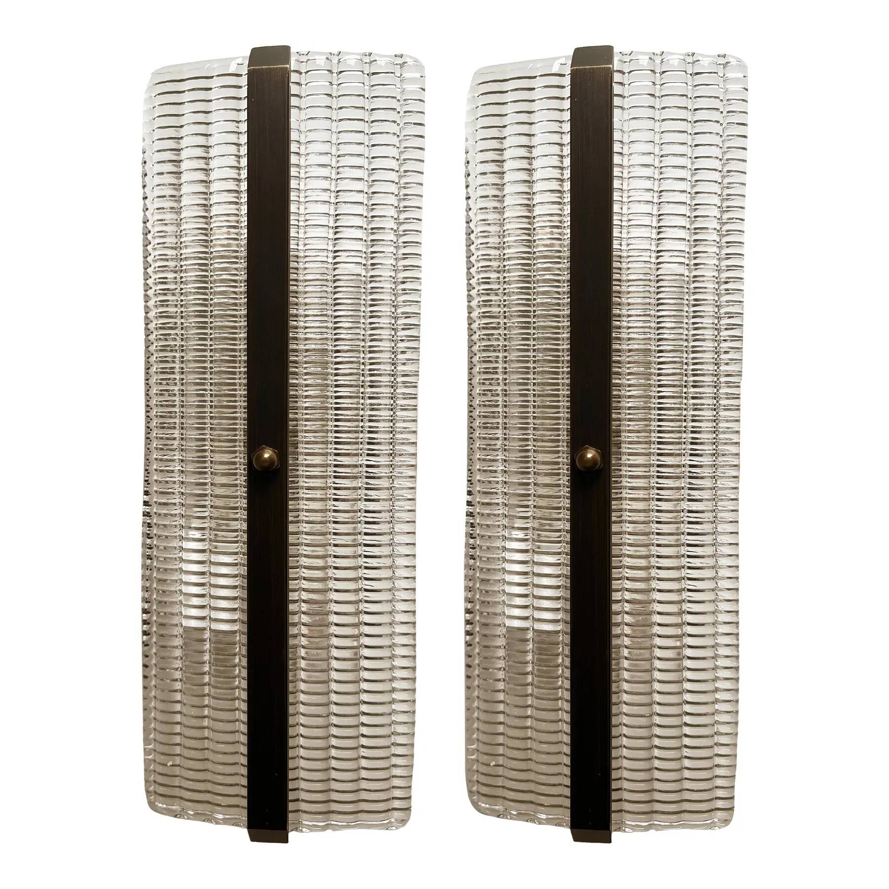 Elegant Brunish Diamanted Rectangular Murano Glass Wall Sconces – Two-Piece
