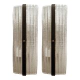 Elegant Brunish Diamanted Rectangular Murano Glass Wall Sconces – Two-Piece