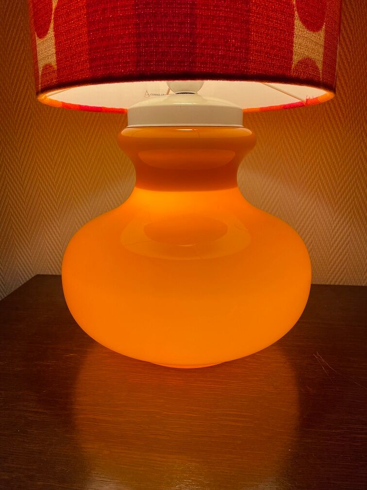 Camaieu table lamp - orange opaline and vintage fabric