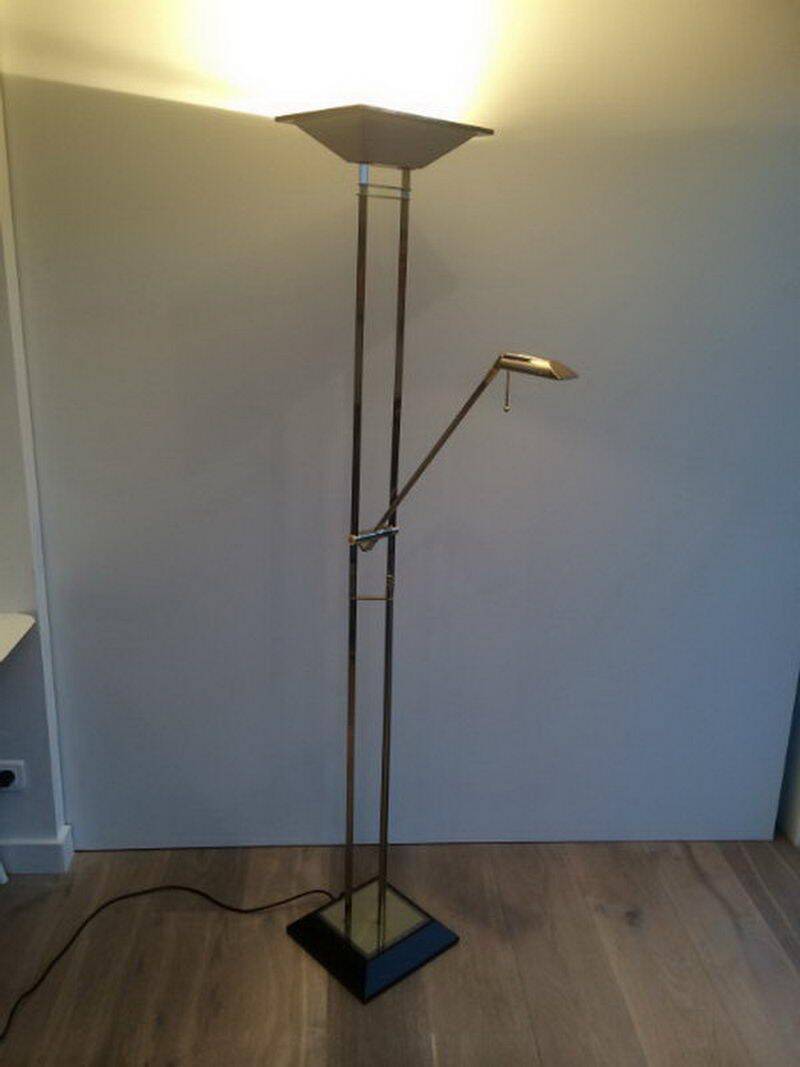 Floor lamp with gunmetal patina and brass