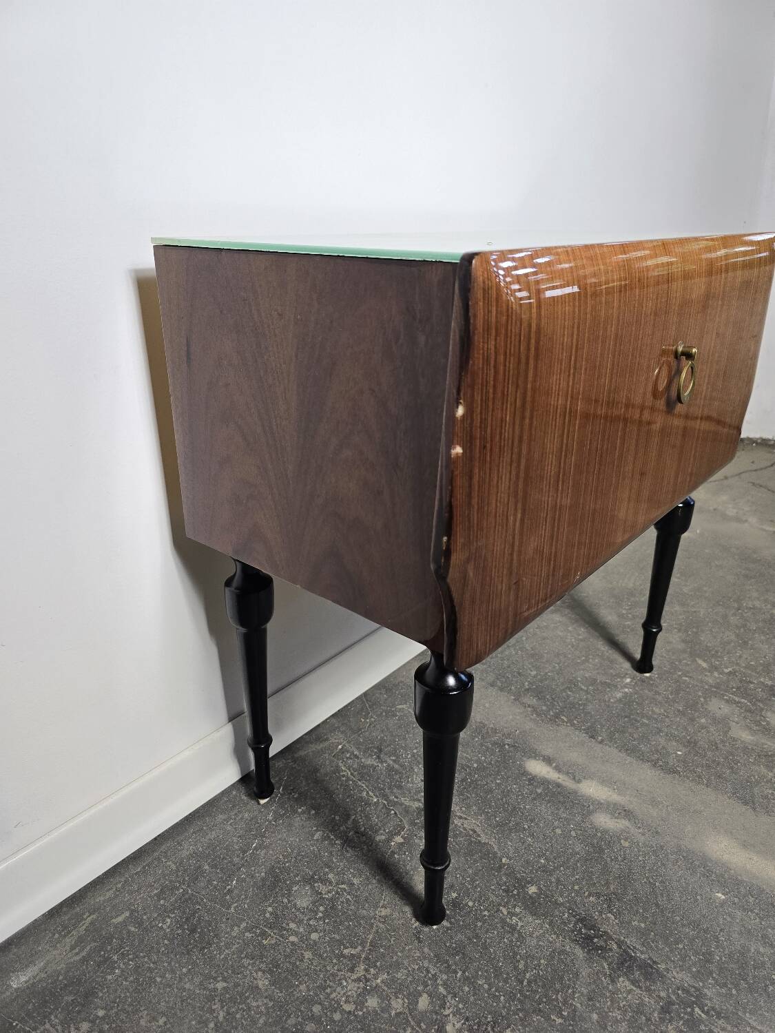 80s Italian Nightstand with Glass top