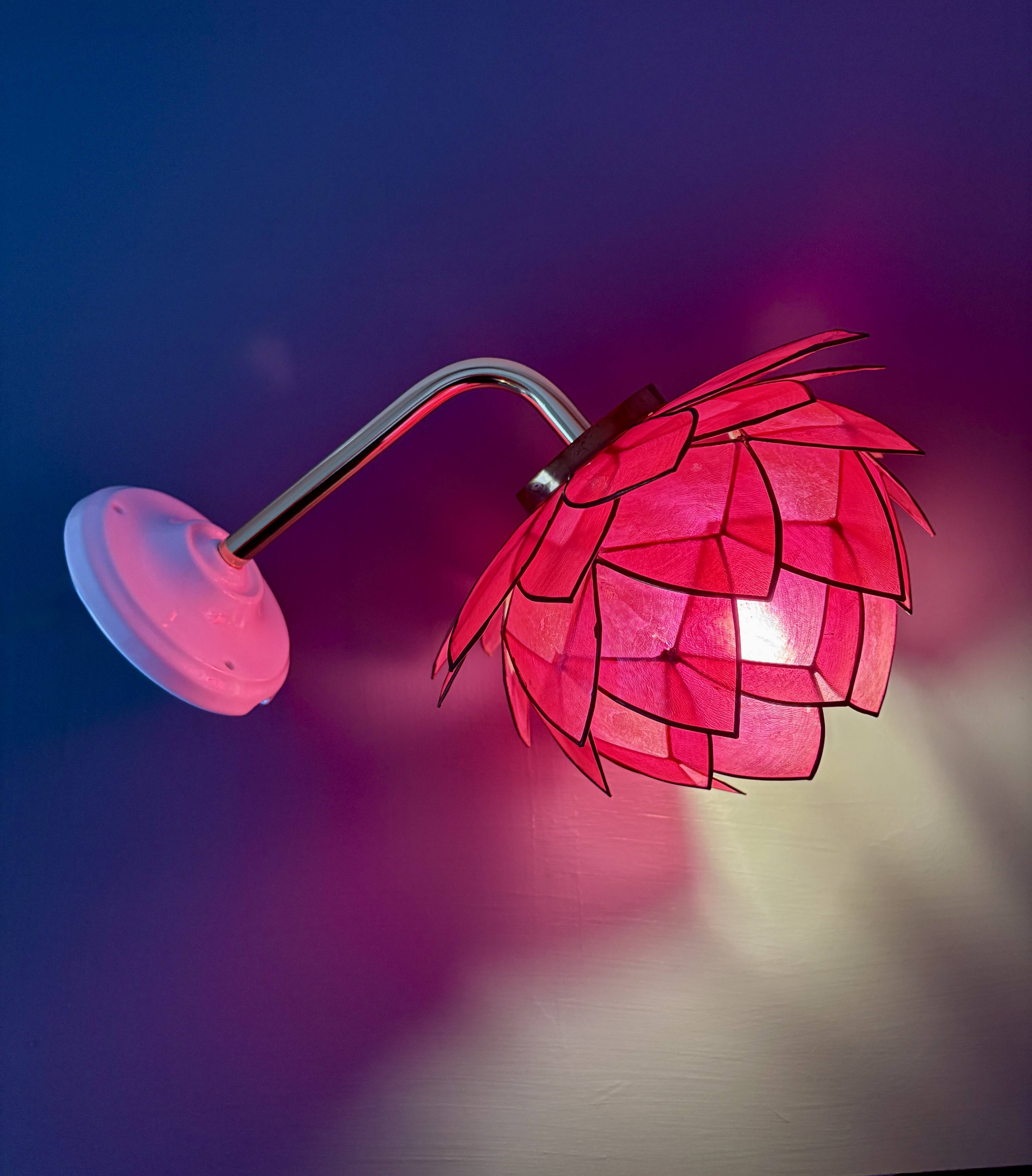 Vintage pink mother-of-pearl angled wall lamp