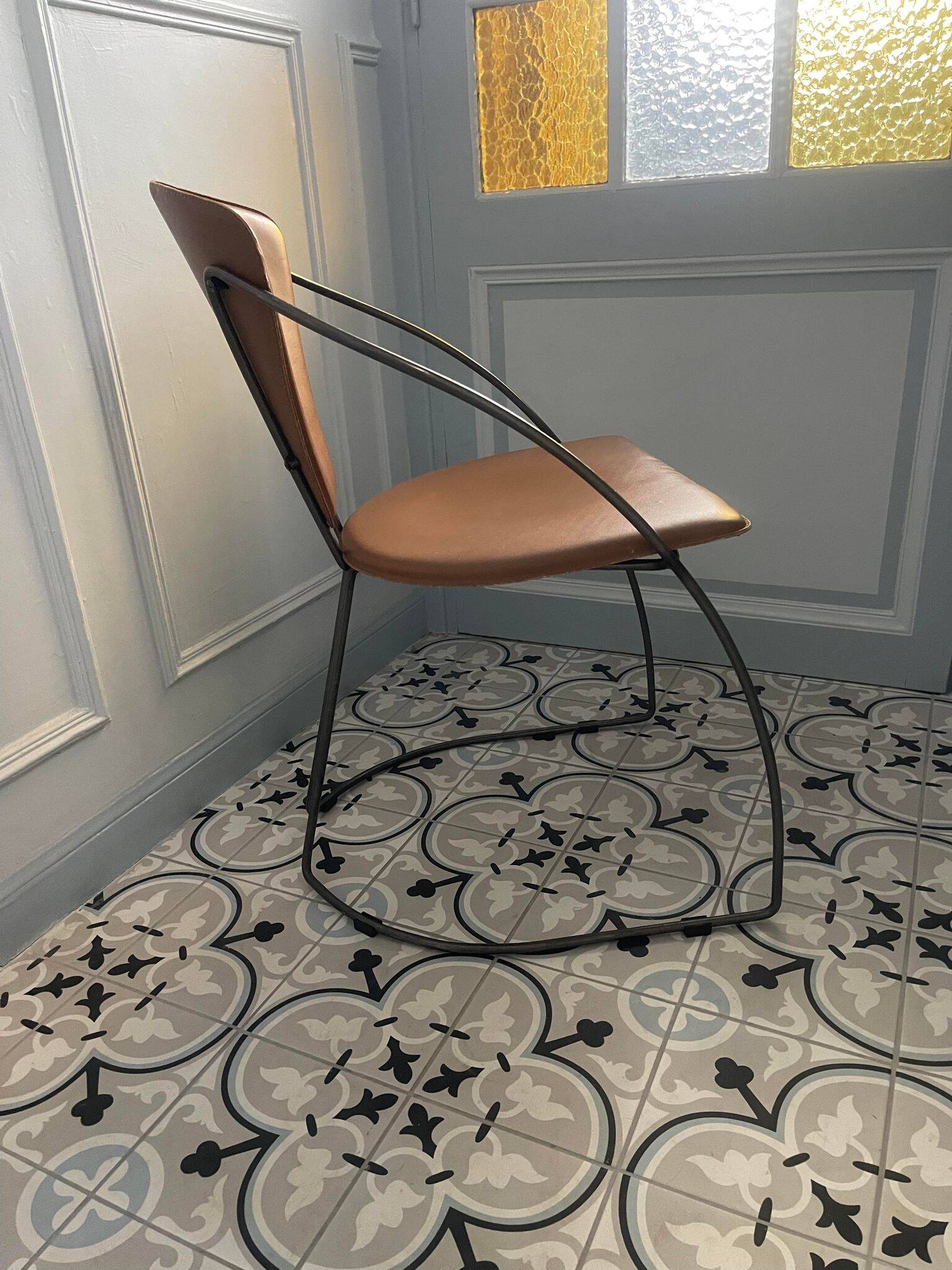 4 chaises de salle à manger en cuir marron Arrben