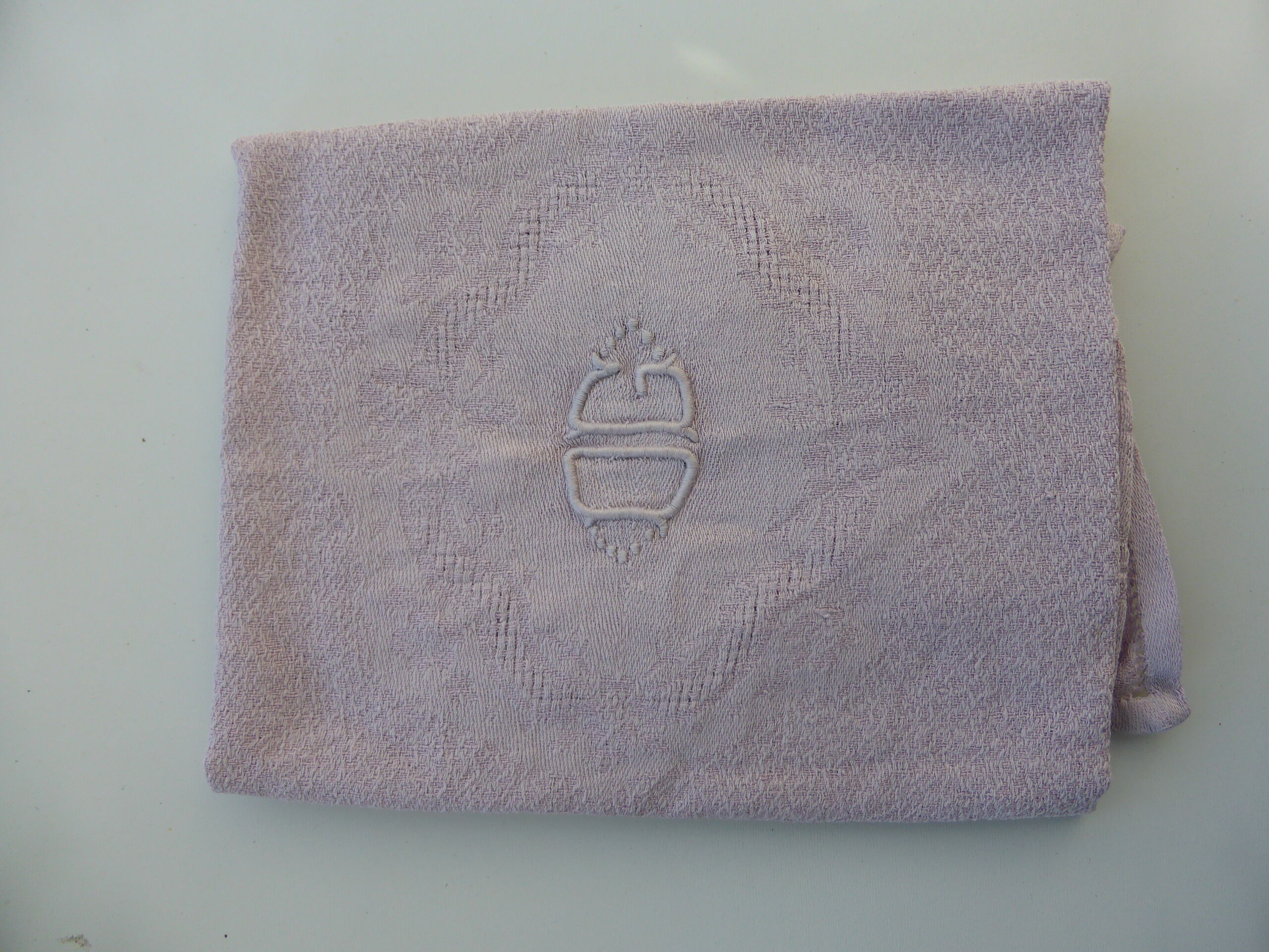 6 rectangular towels, damask cotton, Lilas tint and monogrammed OG, art deco