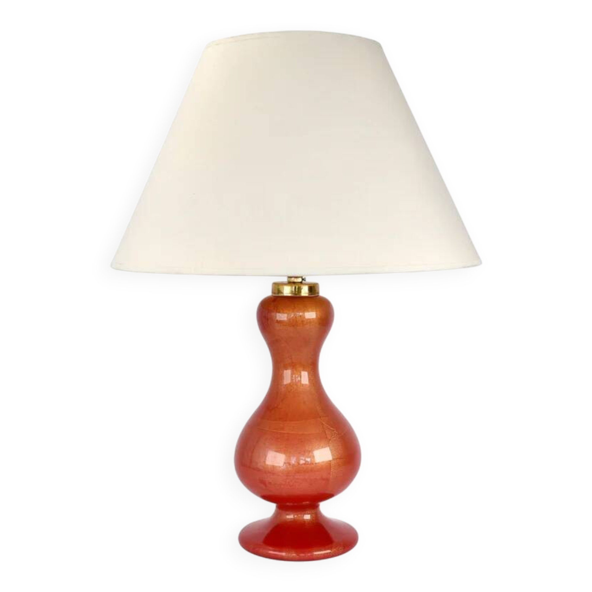 Lampe de table en verre Murano rouge et or, milieu du siècle