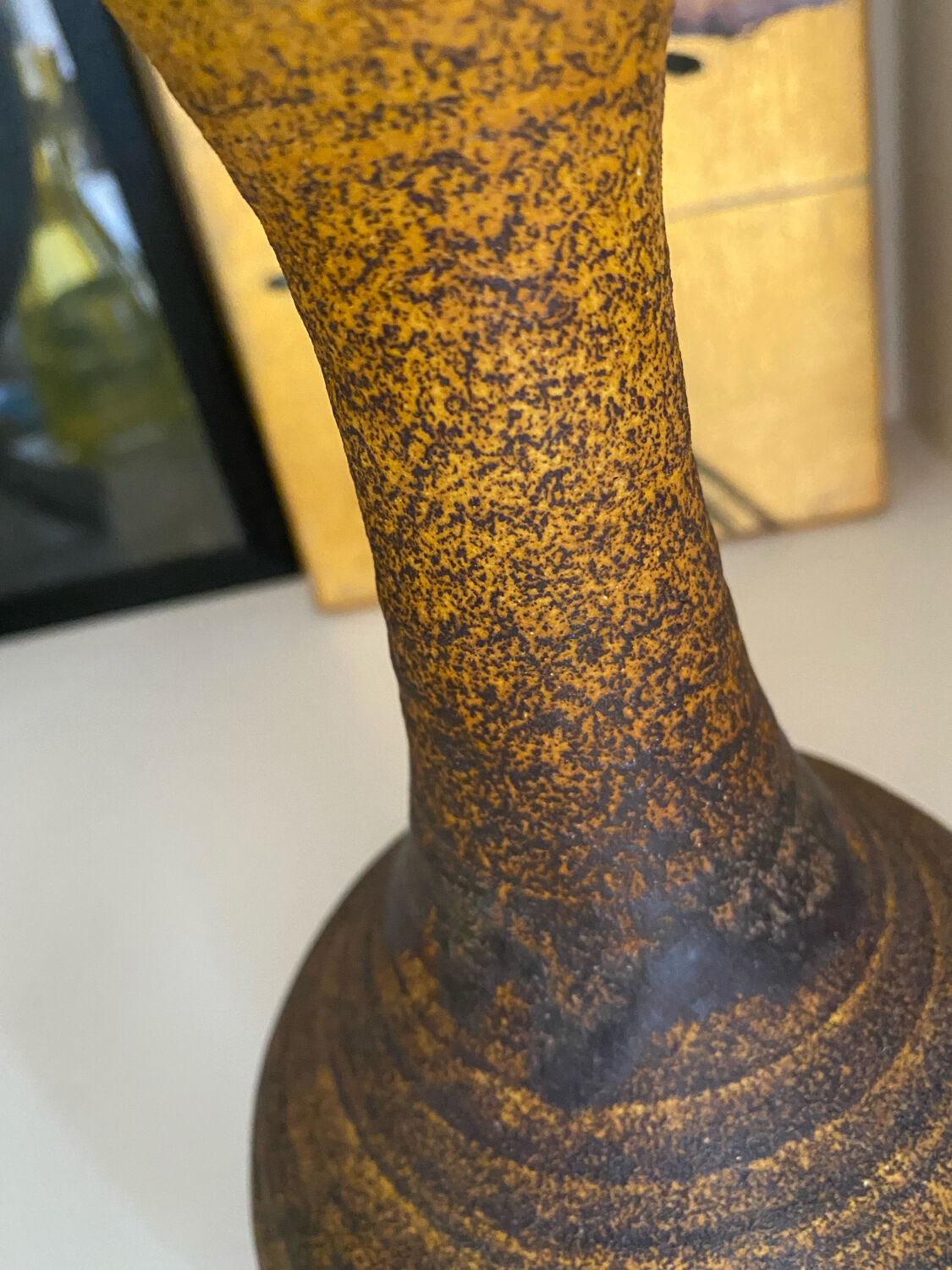 Golden yellow ochre Accolay ceramic vase