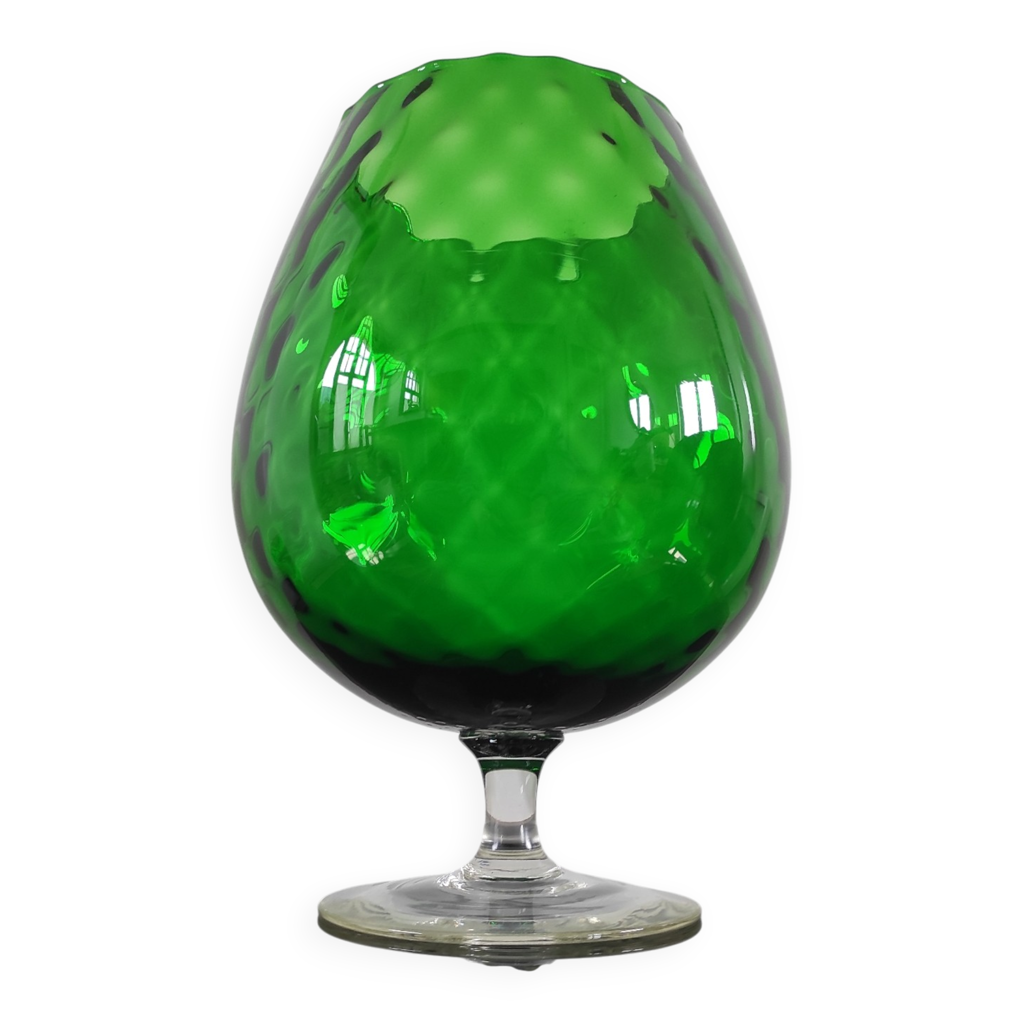 Vase Cognac XXL vintage verre soufflé d’Empoli Italie vert émeraude