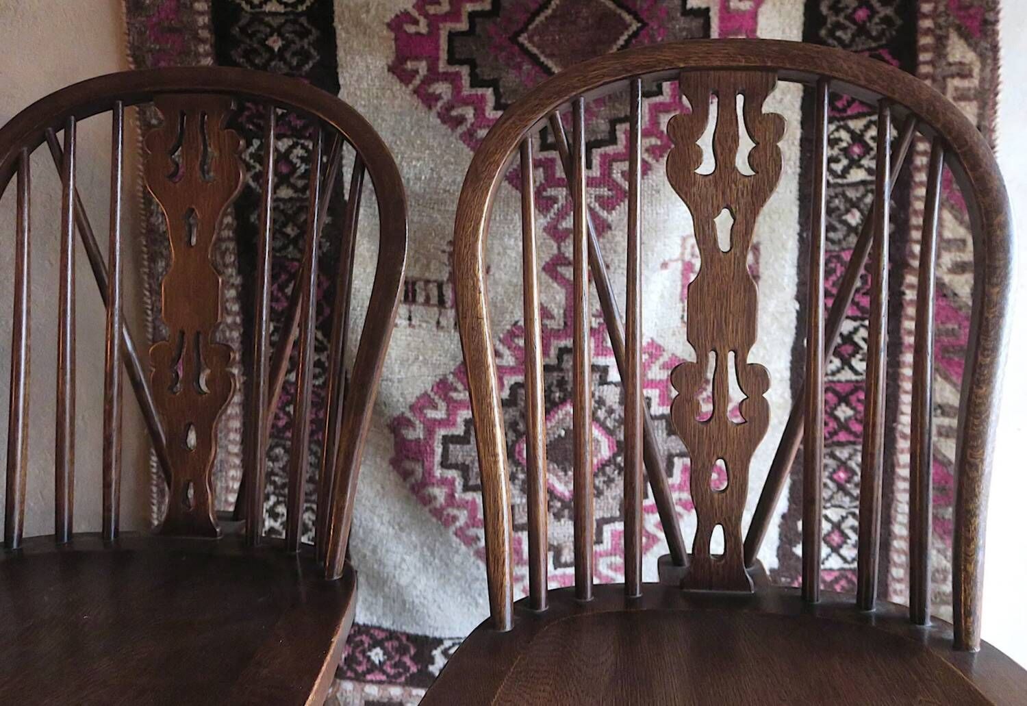 Set of 6 solid oak lyre-back Windsor chairs, 1960s
