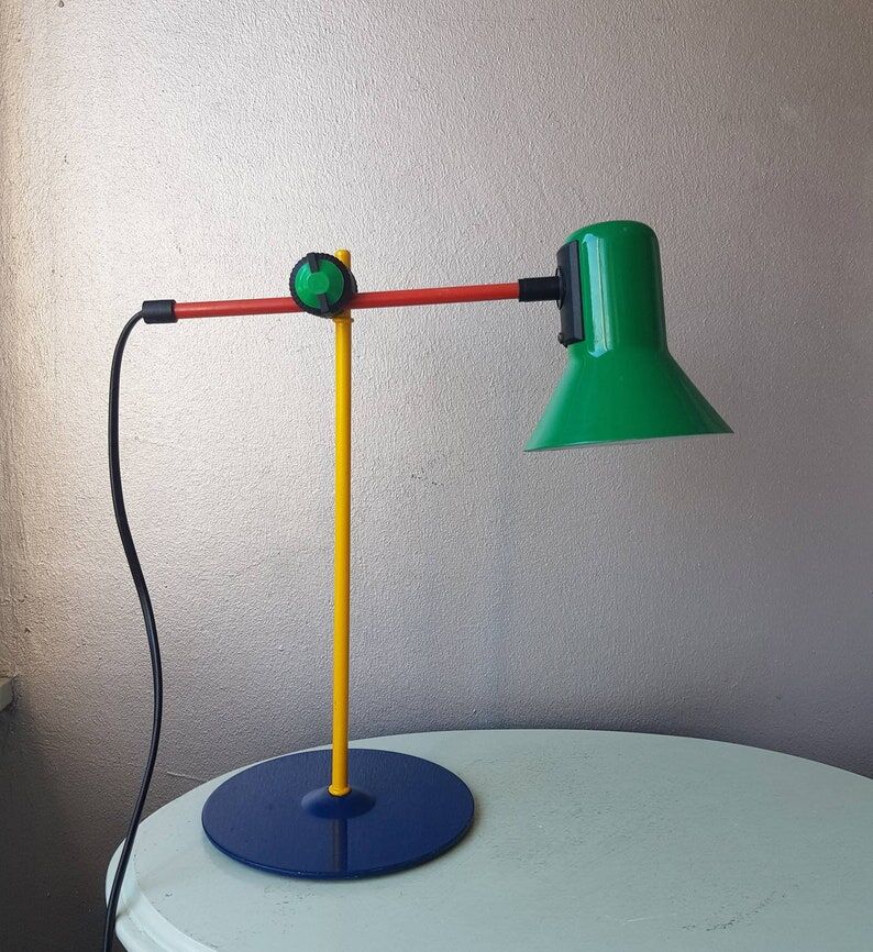 1980s metal desk lamp, Memphis style