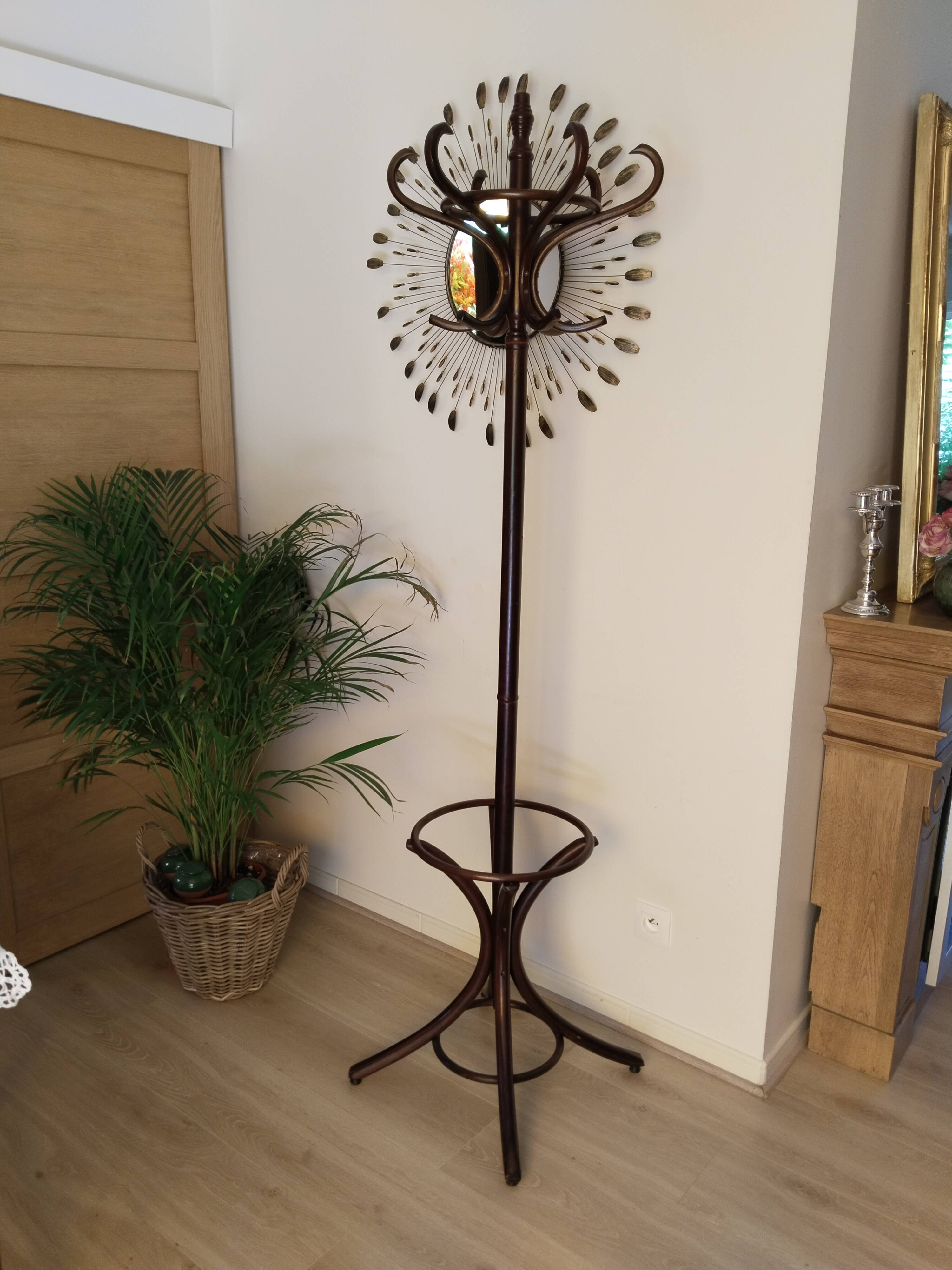 Parrot coat rack, Thonet style, Baumann, turned wood, 1950s