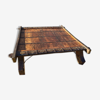 Table basse selle d'elephant en bois metal et cuivre