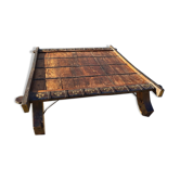 Table basse selle d'elephant en bois metal et cuivre