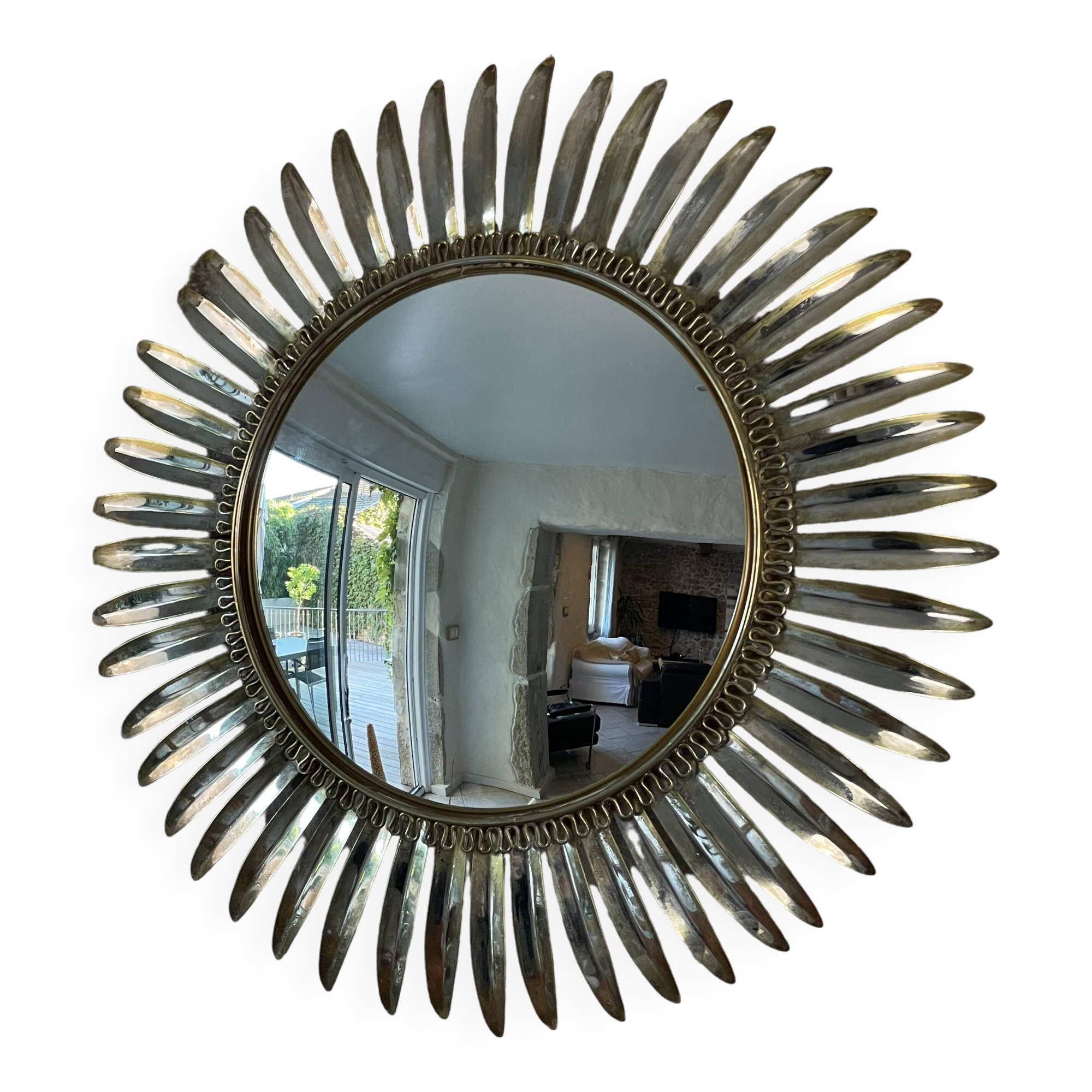 Deknudt convex sun mirror in metal, 70s