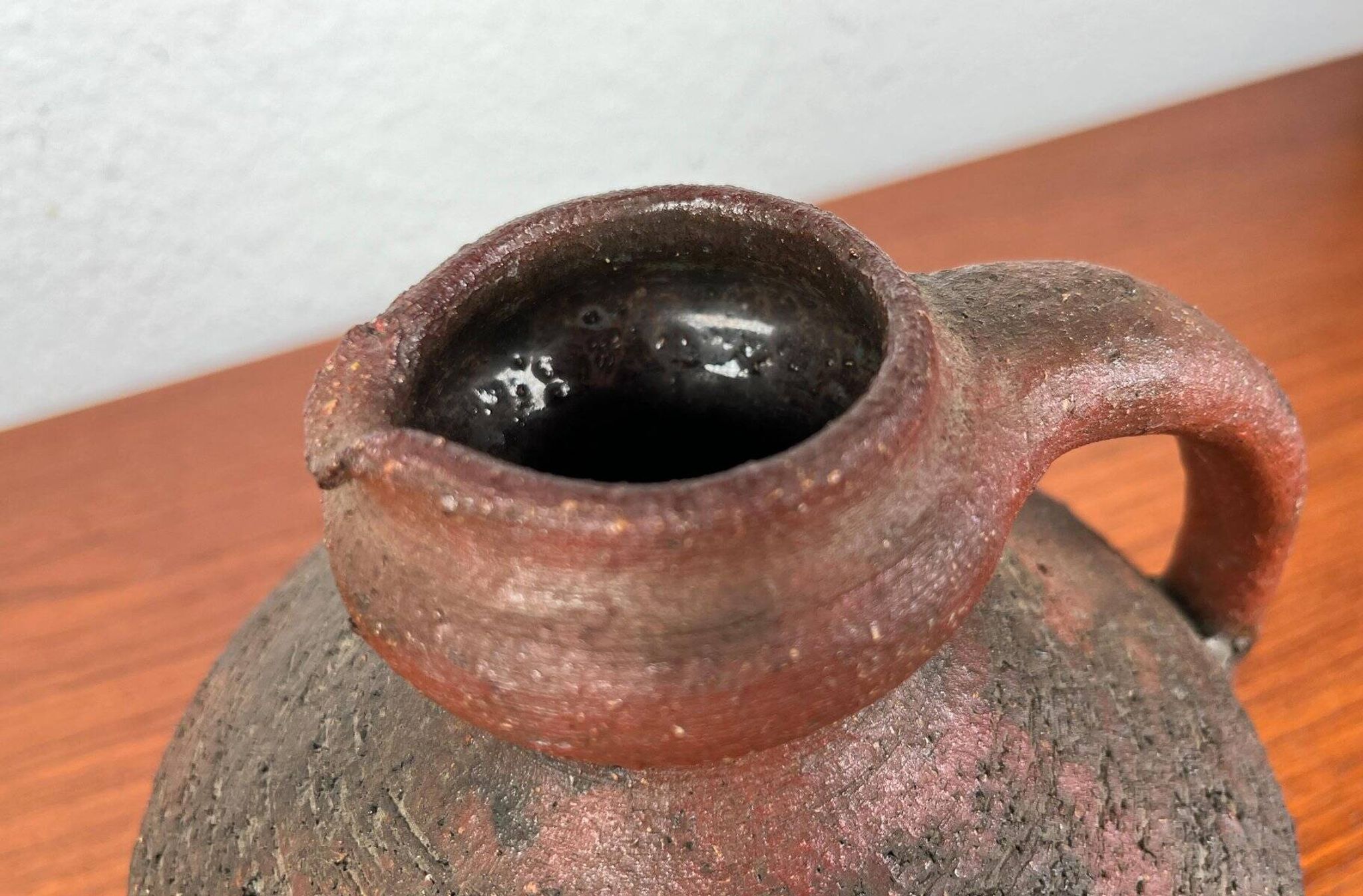 Carafe vase by German studio pottery, brutalist vintage by Gerhard Liebenthron, 1974.