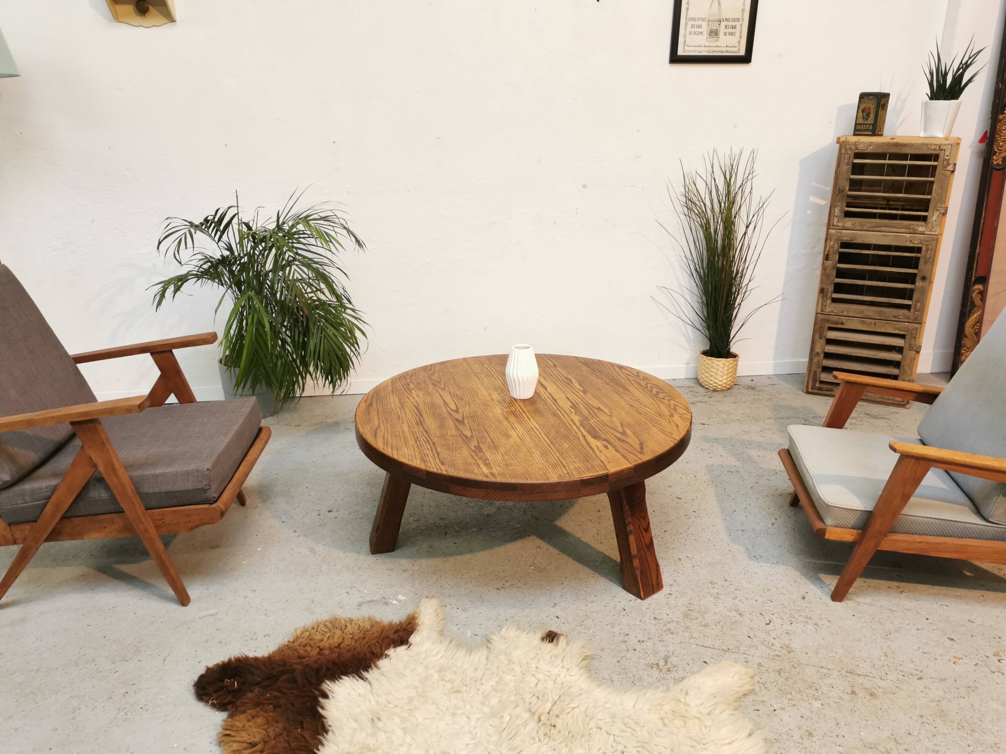 Vintage tripod coffee table brutalist style