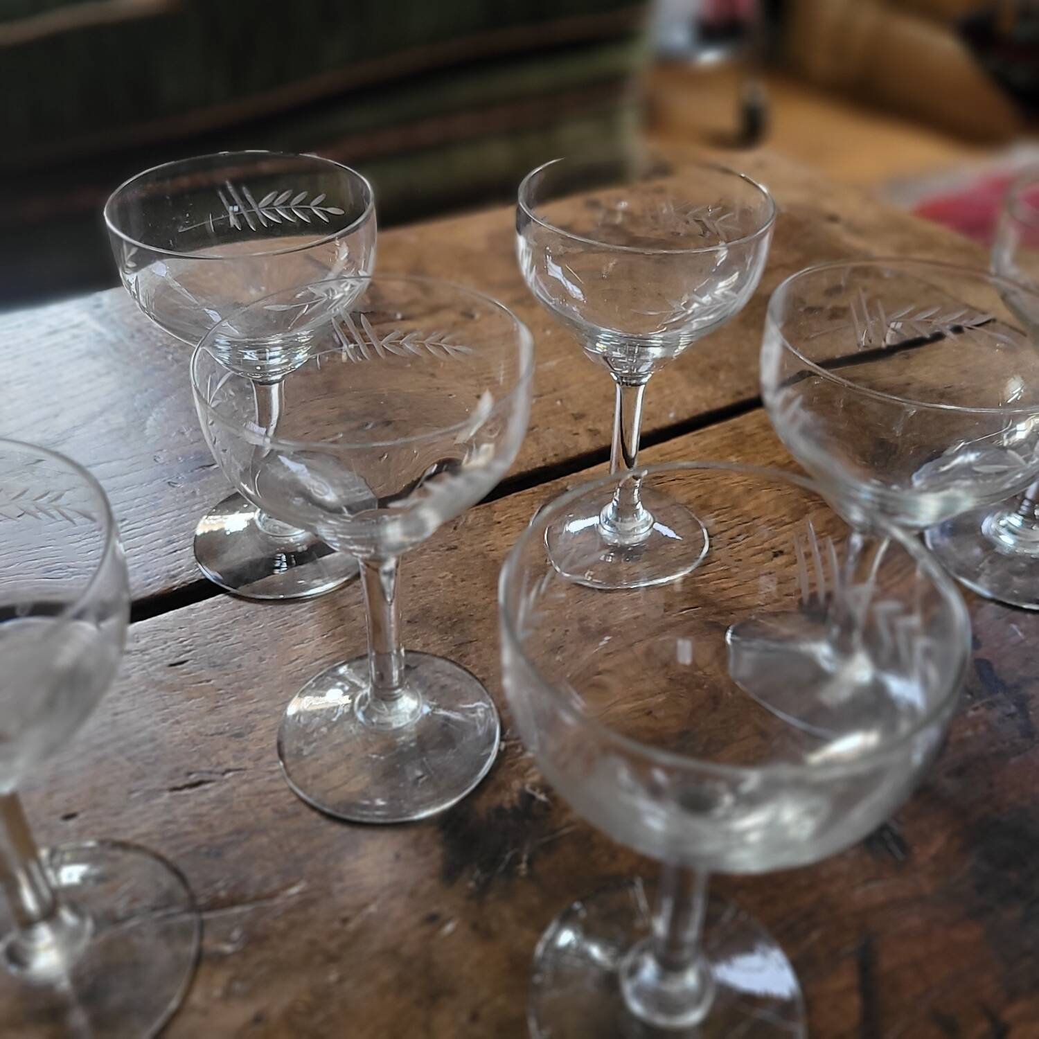 8 vintage stemmed glasses, French glassware, 1950s.