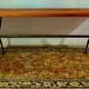 Rectangular wooden table, legs and spacer in hammered ironwork, 60s