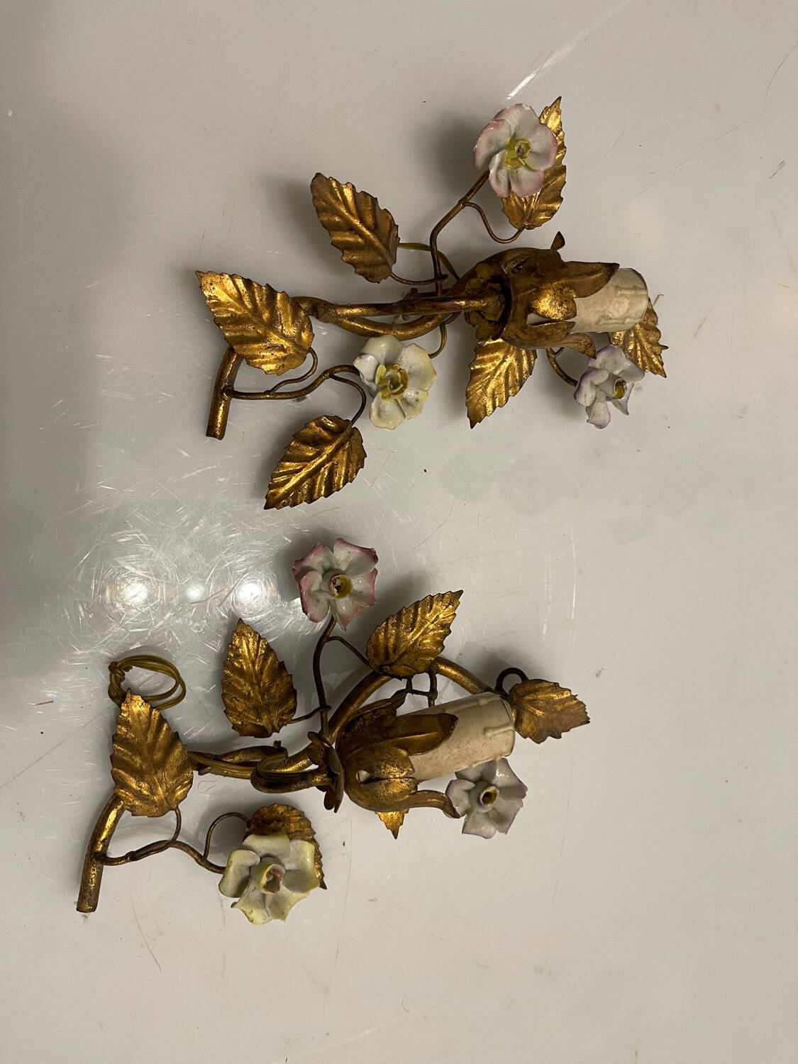 Gold Gilded Tole Sconces Set of 2