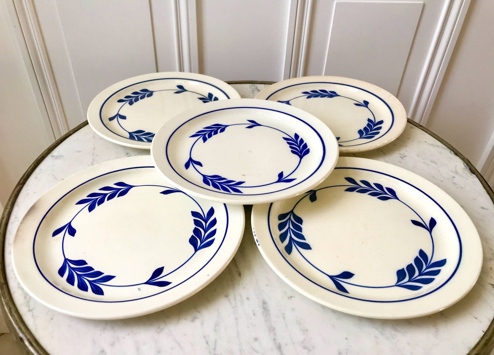 set of 5 dessert plates in Terre de Fer Salins model Jenny early 20th century