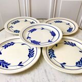 set of 5 dessert plates in Terre de Fer Salins model Jenny early 20th century