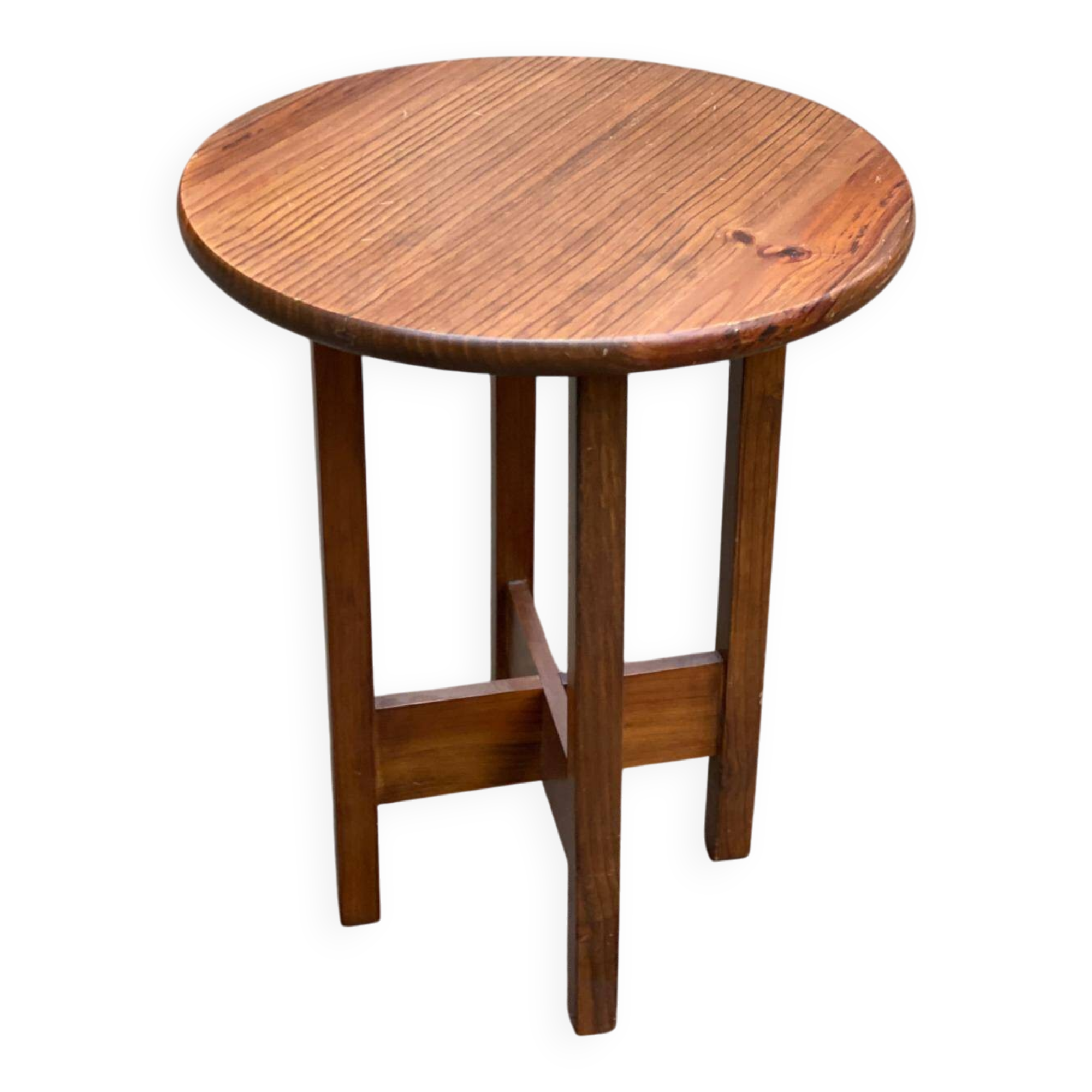 Round Scandinavian side table in solid wood, 1980