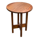 Round Scandinavian side table in solid wood, 1980