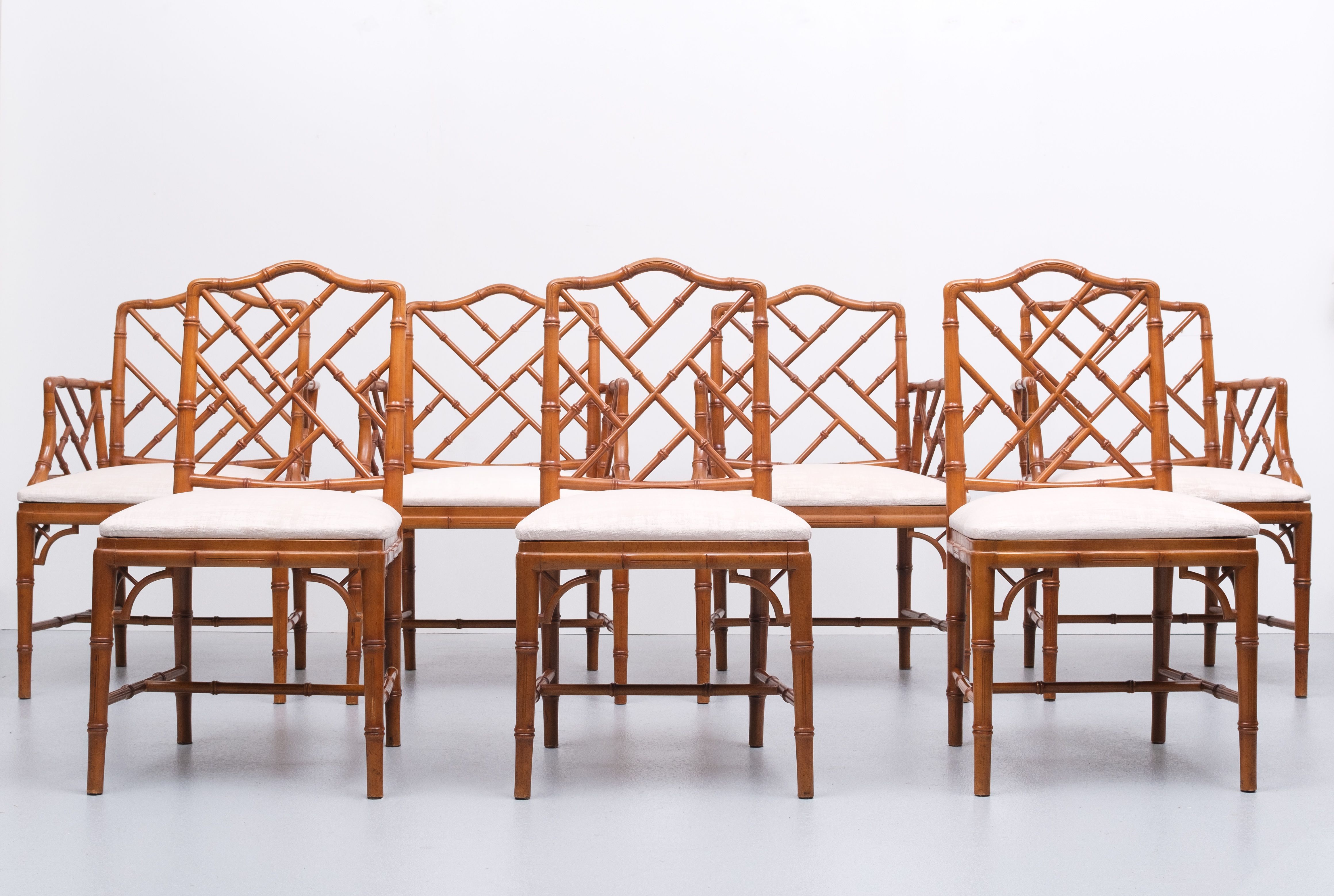 20th Century Chinese Chippendale Style Faux Bamboo Chairs