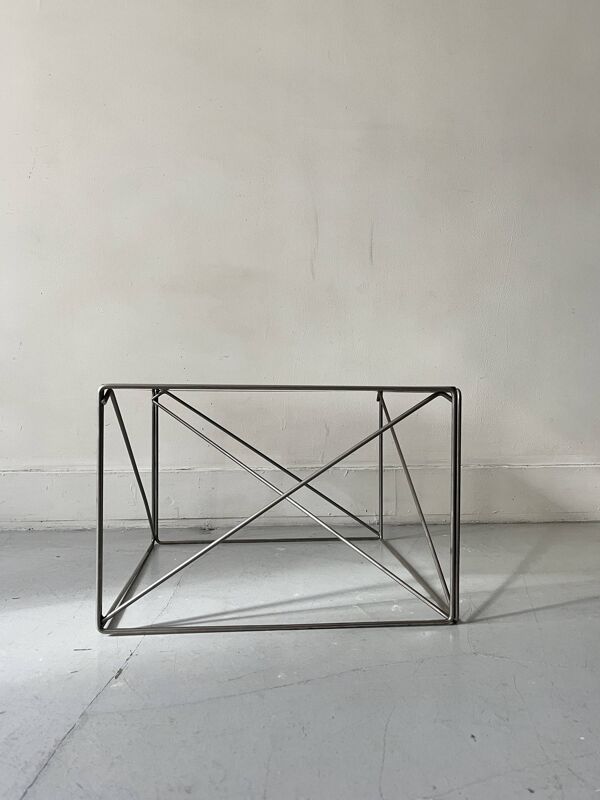 Table basse design en verre fumé et chrome par Max Sauze collection Isocèle, 1970