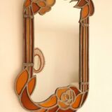 Art Deco style mirror in metal and orange resin, 1970s