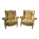 Pair of Louis XV style wing chairs in patinated beech, 20th century