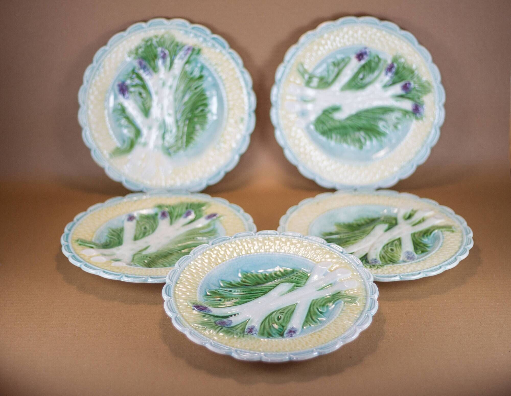 Old asparagus plate X 5, French slushie plate Salins-les-bains