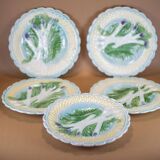 Ancienne assiette à asperges X 5, Assiette barbotine Française Salins-les-bains