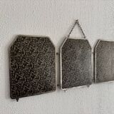 Miroir vintage 1920 triptyque barbier Art Déco cristal hexagone- 33 x 78 cm