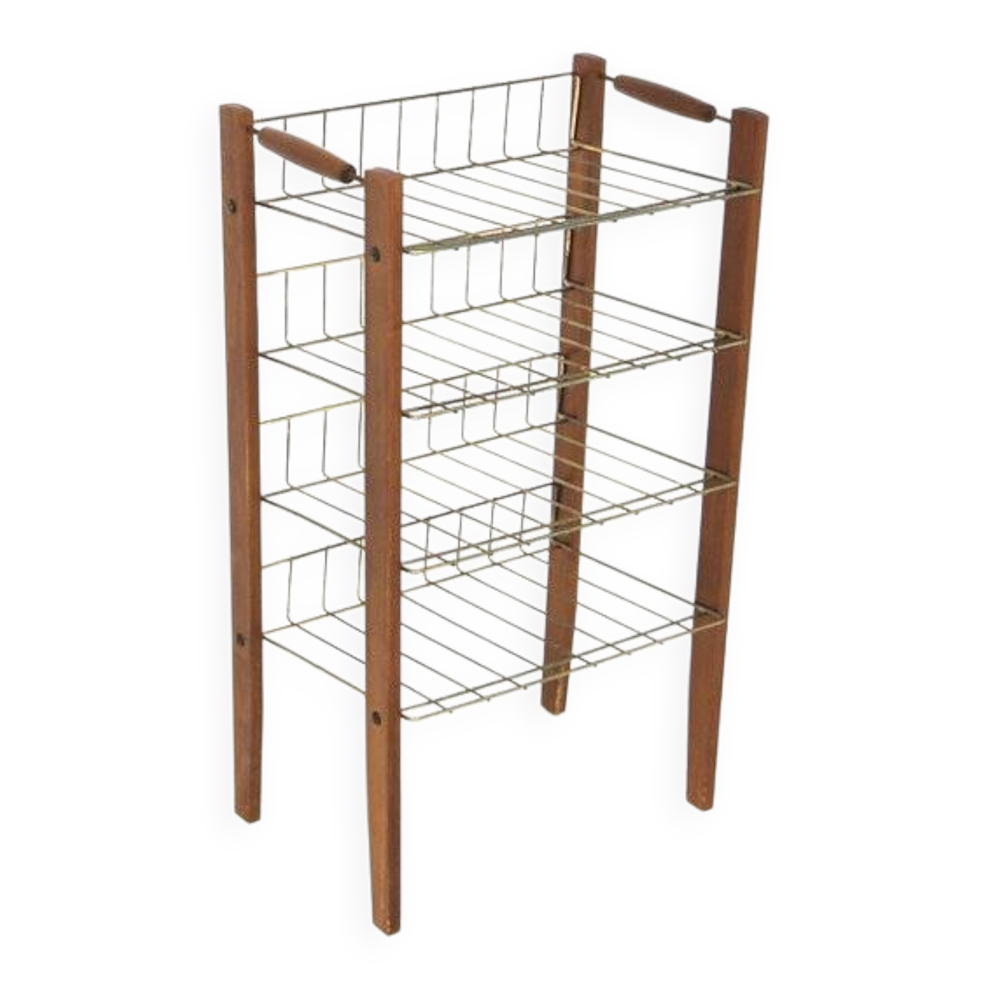 Scandinavian beech and metal magazine rack, Sweden, 1960