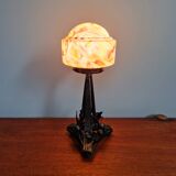 Art Deco table lamp, multi-coloured opaline in the shape of a mushroom, 1920