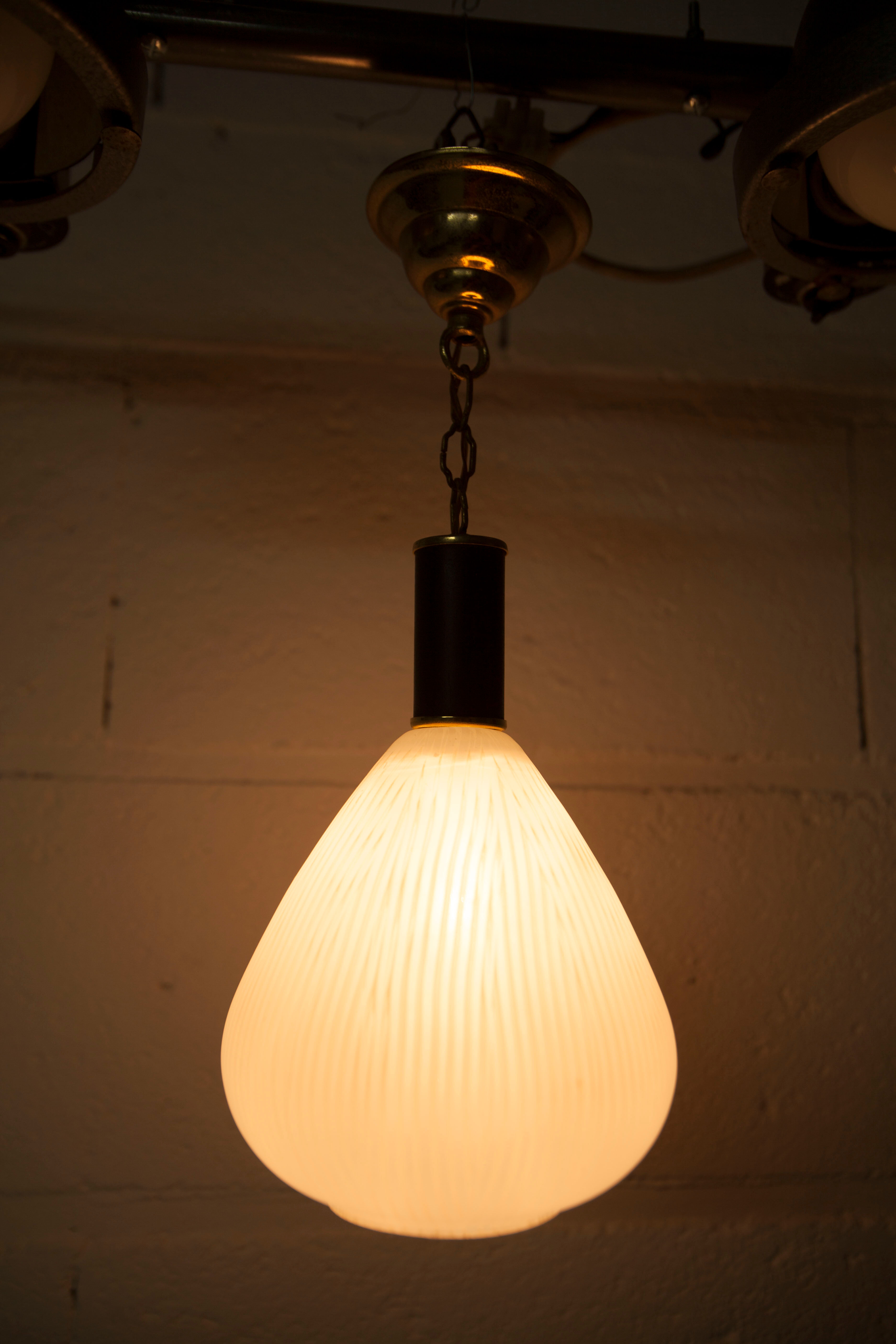 Mid century suspension, brass, zebra glass