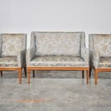 Vintage ash sofa & chairs set, 1930