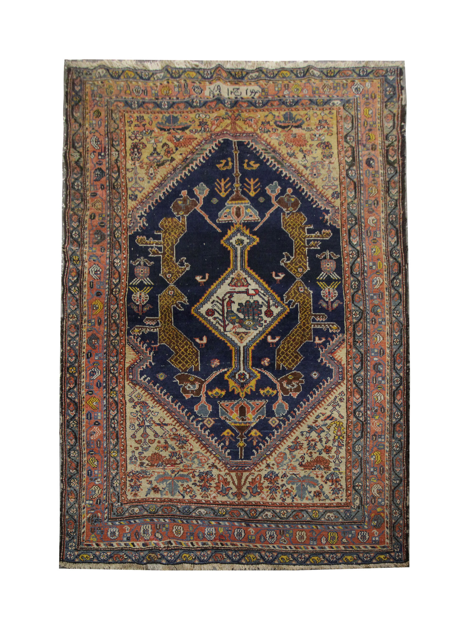 Antique Handmade Persian Hamadan Wool Area Rug 108x138cm