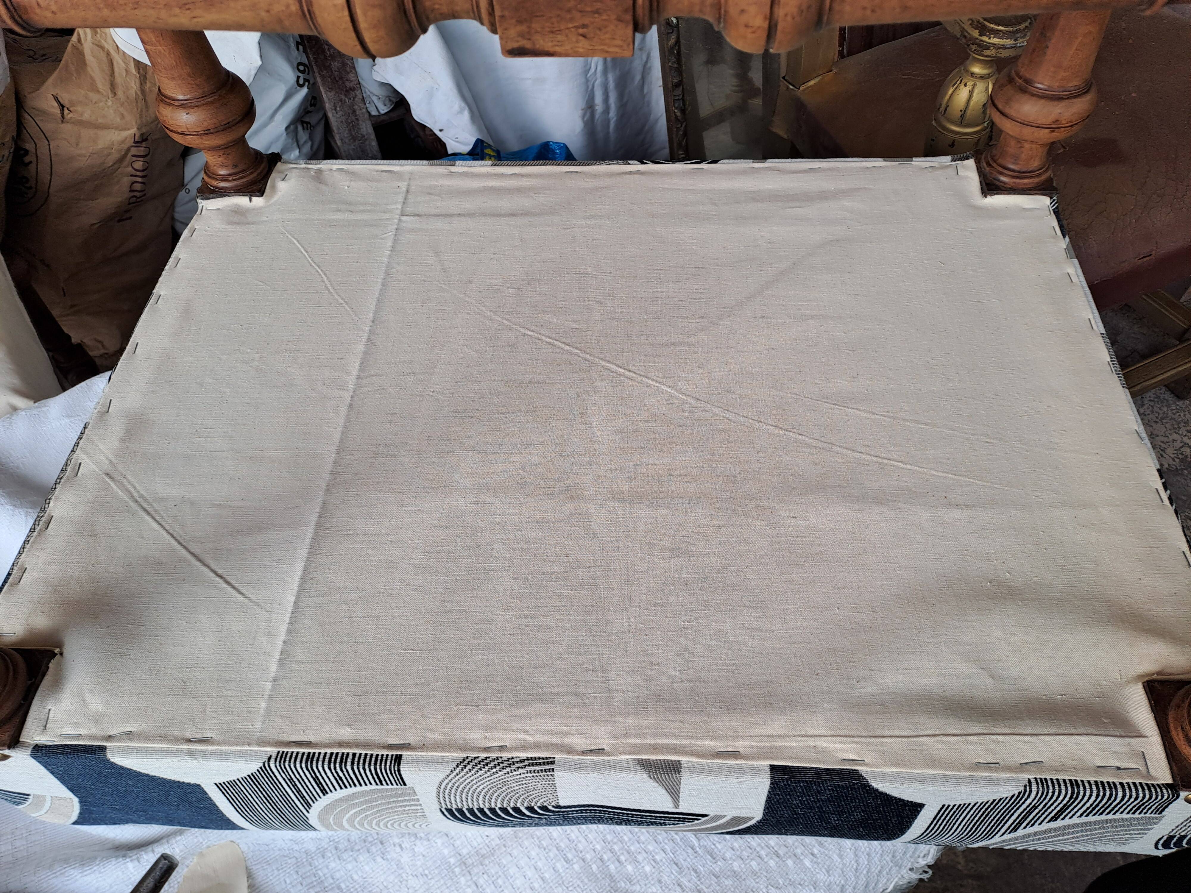 Set of 2 rectangular poufs, art deco footboard, reupholstered, vintage, 1930s/1950s